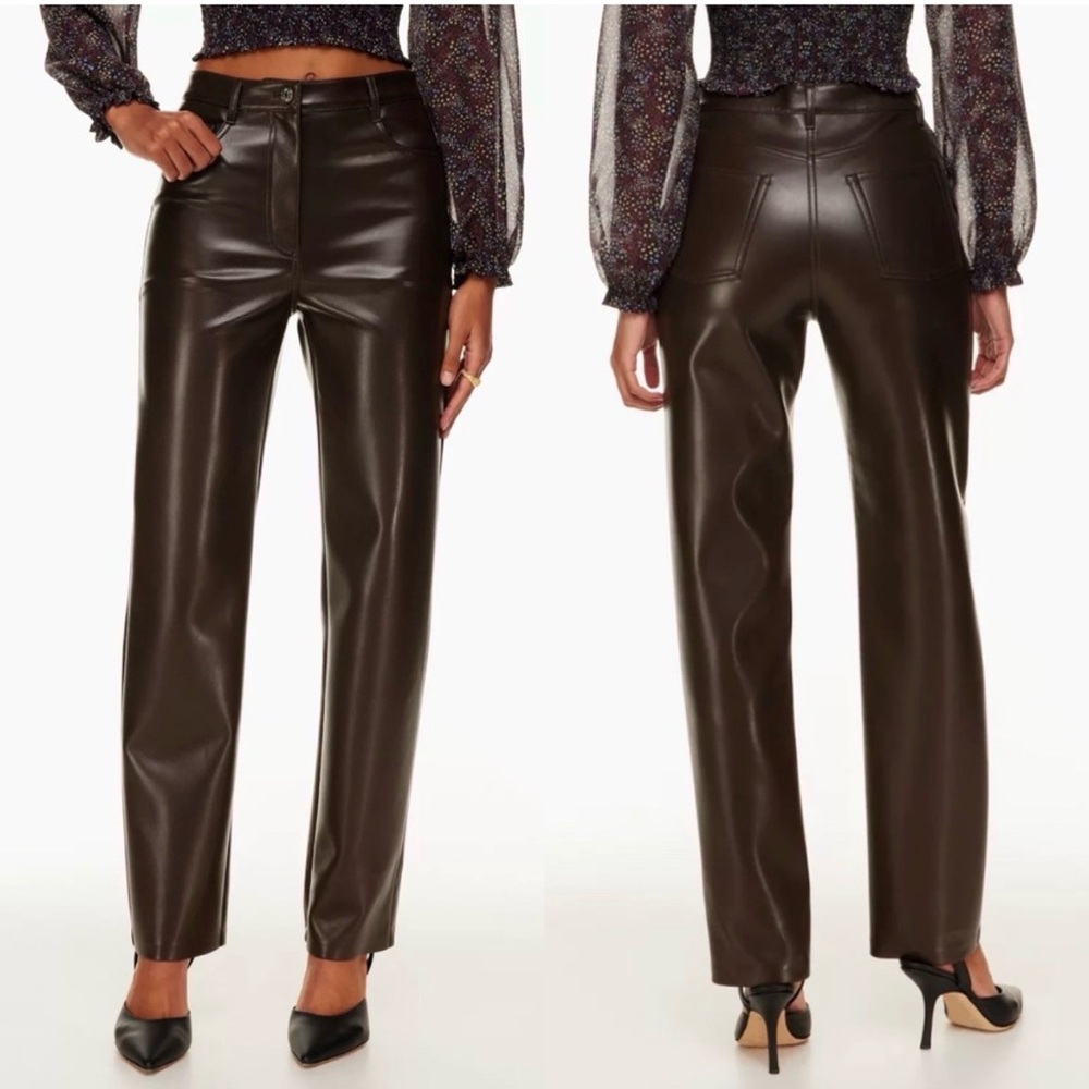Wilfred The Melina Chocolate Brown Faux Leather Straight High Rise Jeans 14 NEW